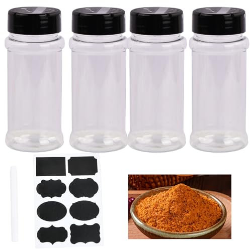 Kioiner 4 Pezzi Barattoli Spezie, 100ml Barattoli Portaspezie, Barattoli Spezie per Cucina, Contenitori Spezie, Vasetti Porta Spezie, Viene Fornito con 12 Etichette e 1 Pennarello