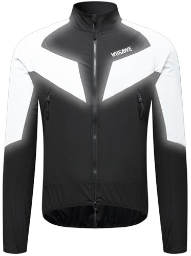 WOSAWE Men Reflective Jacket Night Glowing Bomber Jacket MTB Cycling Windbreaker Travel Sport Coat, Black 2XL