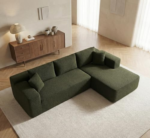 Divano angolare modulare a forma di L, moderno, in schiuma compressa, Chaiselongue con funzione letto, spedizione scatola senza montaggio (Borrego Verde bottiglia, Chaiselongue Sinistra)