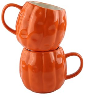 Vitrignis Lot de 2 tasses Citrouille Halloween 500 ml Grandes tasses en céramique cadeaux Halloween pour femmes et hommes