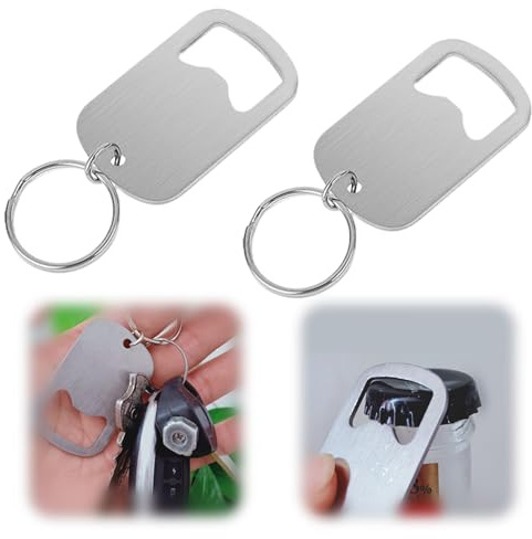 2Pcs Flat Bottle Opener Keyring - Stainless Steel Pocket Mini Opener Tool Key Rings for Home Kitchen Bar Parties Restaurant Pub Bar Outdoor Camping Compact Beer Openers Gifts for Men Dad
