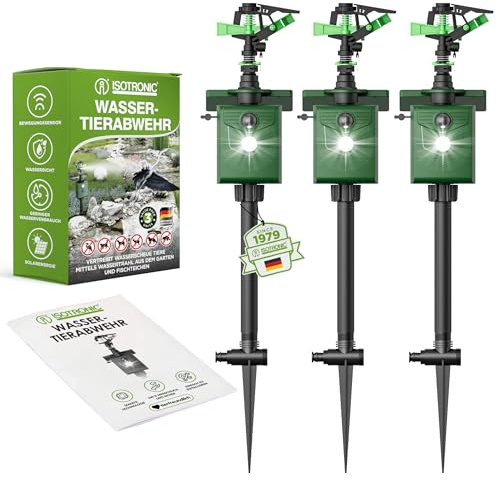 ISOTRONIC® Wasserstrahl Plus Licht Tiervertreiber Solar | Solarbetriebene Hunde-Katzen-Abwehr | Vogel-Reiher-Schreck für Garten | Bewegungsmelder I Reichweite einstellbar I Wildtierabwehr (3)