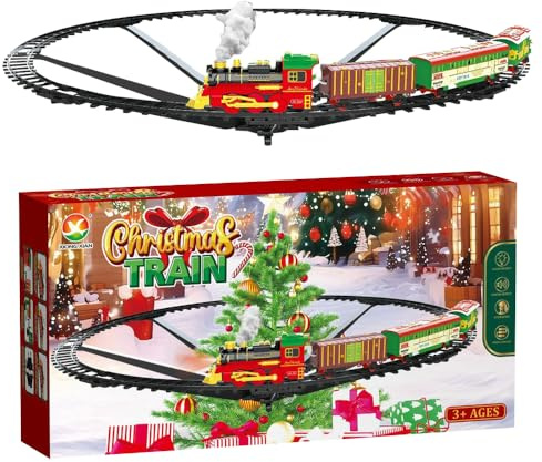 Tren Eléctrico con Luces y Sonidos, Tren de Juguete con Vapor, Electrico Trenes de Navidad, Decoración de Navidad Regalos de Cumpleaños, Regalo para Niños y Adultos