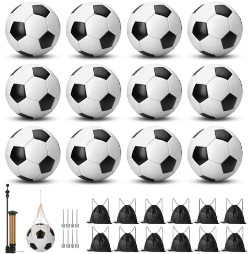 VZZNN 12 Pack Klassische Fußbälle mit Fußballpumpe und Netztasche Klassischer Fußballrucksack Kann als Schuhkarton-Geschenkfüller und Wohltätigkeitsspende verwendet werden Geeignet für Kinder