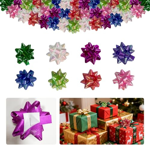 CIYIN Fiocchi Regalo Fiocchi Decorativi Autoadesivi 2 Pollici, Pellicola Iridescente (Arcobaleno), 8 Colori Diversi, 10 Pezzi per Colore, Totale 80 Pezzi