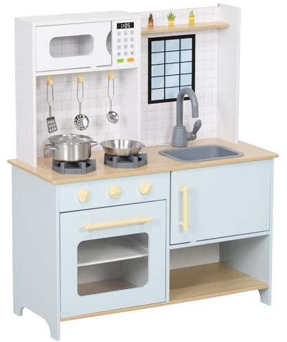 AIYAPLAY Kids Play Kitchen, Large Toy Kitchen Pretend Role Play Set with Light & Sound Stove, Cooking Accessories, Oven, Microwave, Sink, Gift for Boys and Girls Ages 3+
