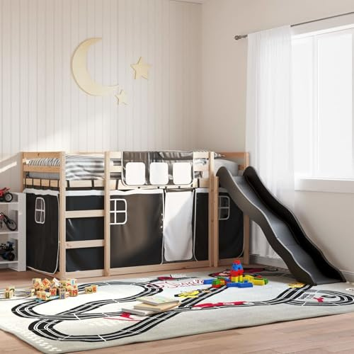 Gecheer Pine Wood Bunk Bed with Slide, Guardrails, and Ladder for Kids - Anthracite Slide, 80x200 cm Mattress Size, Indoor Use bed Model3284116