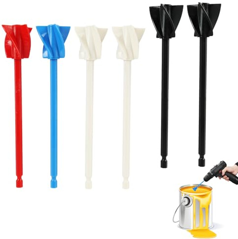 6 PCS Paint Mixer for Drill, Epoxy Resin Mixer Paddle Set, Paint Stirrer Attachment for Mixing Resin Pigment Glaze Paint, Easy to Use and Clean, Fits 1/4 Drills, ABS Plastic (Black, White, Blue, Red)