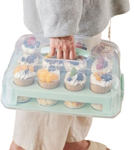 Genikeer Cupcake Transportbehälter, 24 Cupcake Behälter Muffin Träger Transportbox, 2-Etagen Aufbewahrungsbox Organisation Für Haushalt Party Geburtstag Weihnachten Bakery Kekse Dessert