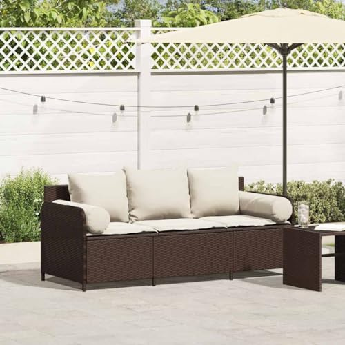 Ziaphsol Gartensofa mit Kissen, 3-Sitzer, Braun, Poly Rattan, UV-beständig, Wasserfest, für Terrasse & Garten, 170x67x65 cm