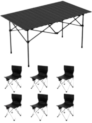 Tragbares Campingtisch- und Stuhl-Set – Mehrzweck-Campingtisch aus Karbonstahl, rechteckiger Picknicktisch für Camping, Grillabende und Hinterhof