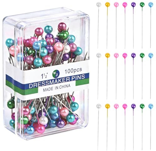 100 Stecknadeln mit Perlkopf,Perle Stecknadeln mit rundem Kunstperlenkopf,Perlkopf für Nähen fürNähen, Säumen, Schneiderhandwerk,Dekorationen (Farbe)