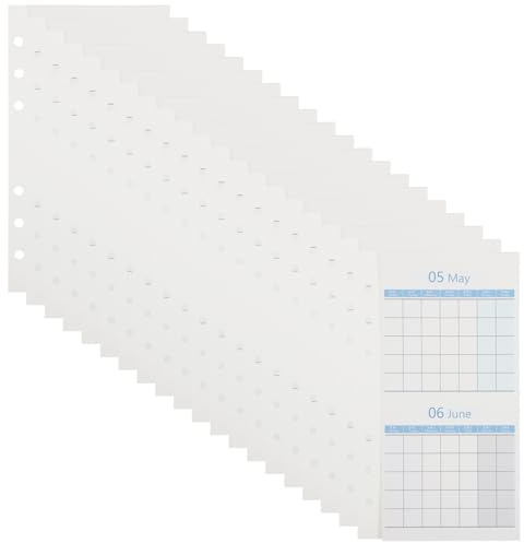 Veemoon Recharges pour Agenda A6 20 Feuilles Double-face Non Datées, Inserts de Calendrier Mensuel et Annuel Universels, Papier pour Classeur à Planification Flexible, Organisation