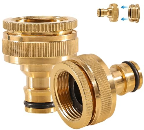 2 Stück Messing Wasserhahn Adapter, 1 Zoll 3/4 Zoll 2-in-1 Hahnverbinder | Messing Schlauchadapter mit Innengewinde,1 auf 3/4 Schnellkupplung Schlauchanschlüsse Kompatibel mit Gardena Gartenschlauch