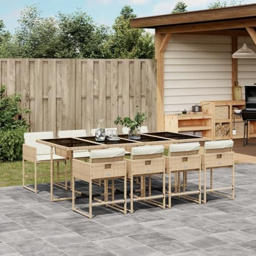 KKHOMEI Gartenmöbel Set 8 Stühle mit Tisch, Rattan Essgruppe für 8 Personen, Garten Sitzgruppe, Rattan Essgruppe, Gartengarnitur, Sitzgarnitur, Terrassenmöbel Set, Beige-A26