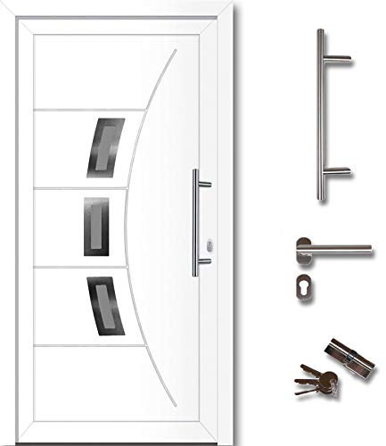 kuporta Kunststoff Haustür Kellertür Designline Size weiß nach Maß DIN rechts nach innen öffnend mit Stoßgriff-Set