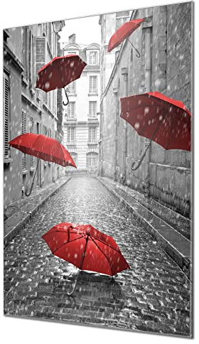 banjado Glas Magnettafel (40 x 60cm) - Magnetwand Glas - Magnetpinnwand als Memoboard - Pinnwand Magnettafel Küche, Büro, Kinderzimmer - Rote Schirme