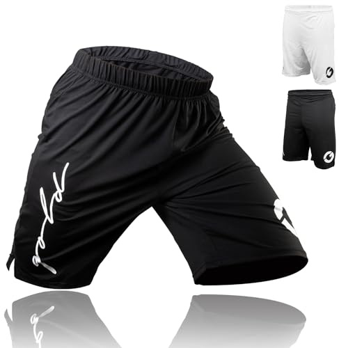 Gold BJJ Jiu Jitsu Shorts - IBJJF Approved No Gi Fight Short - for Grappling, MMA, Wrestling, Muay Thai & Boxing (Black, Medium)