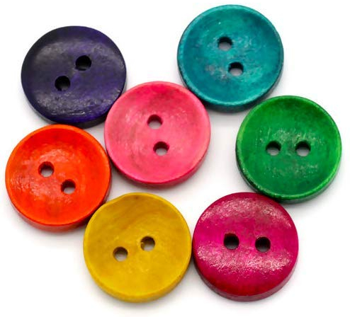 50 Stück Holzknöpfe 15mm bunt rund farbige Knöpfe - 2-Loch - im farbigen Mix Bastelknöpfe Knöpfe aus Holz scrapbooking Jackenknöpfe für Kinderkleidung zu annähen nähen Zweilochknöpfe
