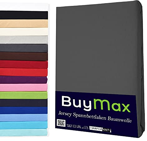 Buymax® Topper Spannbettlaken 180x200 cm Spannbetttuch 100% Baumwolle Jersey für Matratzentopper bis 12 cm Matratzenhöhe Bettlaken für Boxspringbett Topper, Anthrazit