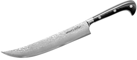 SAMURA SULTAN Cuchillo de chef de Damasco, hoja de 210 mm, de acero inoxidable japonés, ultra afilado, mango ergonómico G10 de carbono, inoxidable, cuchillo de damasco, color negro