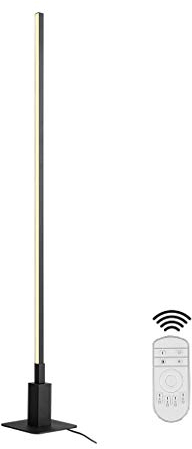 ACMHNC Modern Stehlampe Dimmable LED Wohnzimmer Stehleuchte Mit Fernbedienung, 3000K-6500K,Nordic Minimalist Schlafzimmer Bodenlampe Leselampe Metall Standleuchte Wohnzimmerlampe,Schwarz/120cm