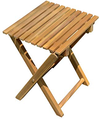 Spetebo Akazie Klapphocker 37cm im Teak Look - Holz Garten Hocker Blumenhocker Beistelltisch Pflanzenhocker