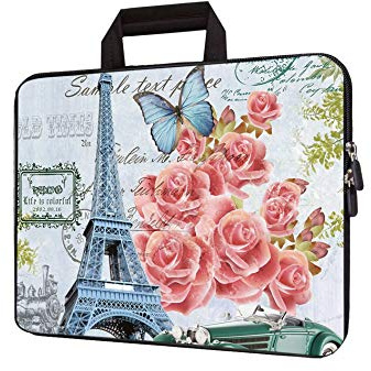 HEABPY 15 inch Neoprene Laptop Carrying Bag Case Notebook Ultrabook Tablet Travel Cover with Handle Zipper Carrying Sleeve Case Bag Fits 14 15 15.4 inch Netbook/Laptop (Paris Tower Flower)
