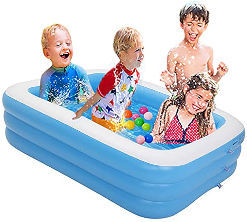 TONGQU Swimming Pools for Kids, Family Rectangular Inflatable Paddling Pool, Summer Water Party, for Garden Backyard Indoor & Outdoor,Blue White