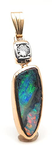 LeoLars-PABE GEM Boulder Opal Anhänger mit 0.25 ct. Brilliant aus 750 Gelbgold und Weißgold, Unikat, Handarbeit