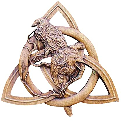 Decoración de pared de estatua rúnica, adorno de cuervo en el nudo mágico, dioses paganos nórdicos, escultura de jardín pagano, escultura de pared interior y exterior para jardín, valla, terraza, arte