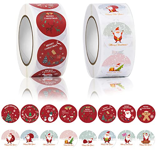 2 Stück Aufkleber Rolle, Etiketten Aufkleber, Geschenkaufkleber, Sticker Rund, Weihnachtsaufkleber Selbstklebend für Scrapbooking Papiertüten