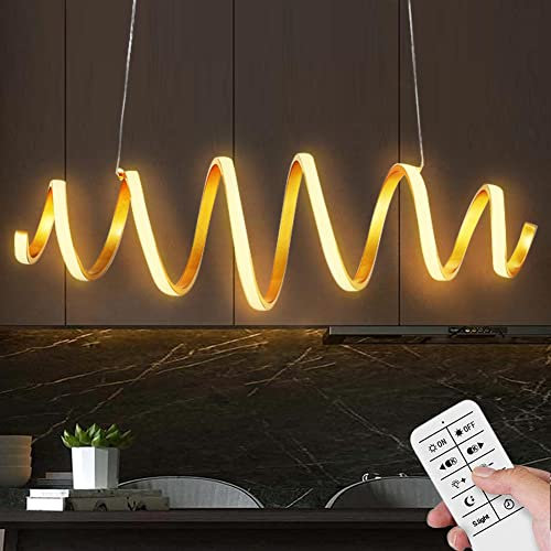 BAKAJI Lampadario Lampada Sospensione LED Forma Spirale in Alluminio con Luce Dimmerabile Luminosità e Colore Regolabile Risparmio Energetico Lampada Design Moderno Oro + Telecomando