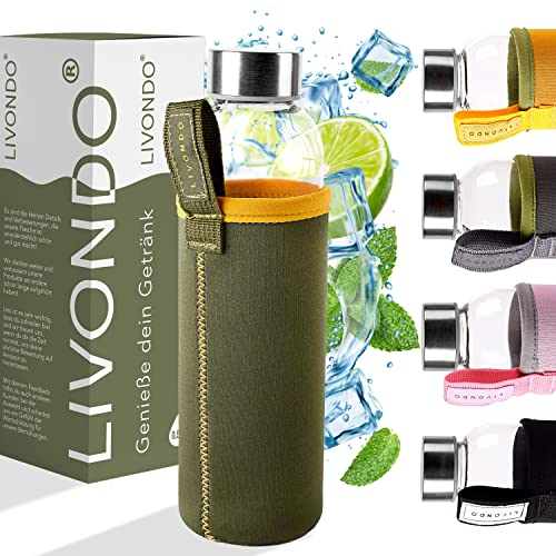 LIVONDO Trinkflasche Gals 0,5 lt. mit Edelstahl Schraubverschluss und Neopren Hülle | Geschirrspüler fest (Wald - Olivgrün)