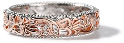 Jeulia 925 Sterling Silber Zweifarbiger Paaringe Eheringe für Herren Frauen Blume Blatt Partnerringe Rotgold Trauring Vergoldetes Damen Verlobungsringe Bandring mit Geschenkbox