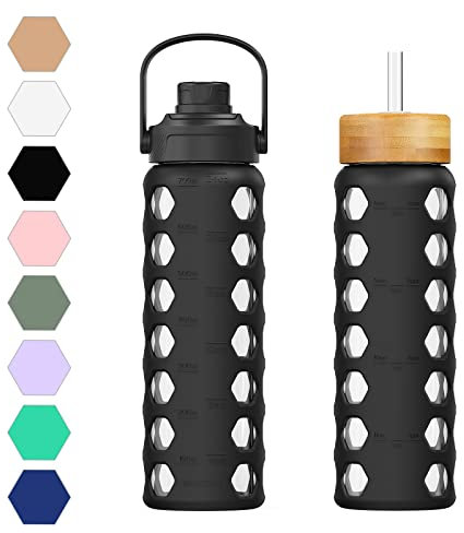 MUKOKO 24oz Glass Water Bottle, Black