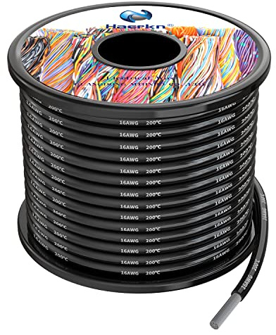 1.3mm² 16awg Fils électrique en Silicone Couleur Noir 15 Mètres Cable fil de cuivre étamé multibrins Résistant à Haute Température