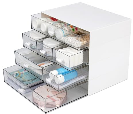 OSteed Desk Tidy Organiser with 7 Drawers, Makeup Storage Drawers, White | Acrylic, Cosmetic Box, Small Beauty Storage Units, Art Craft, Medical Drawer, Kitchen Storage & Organisation, Bedside Trays