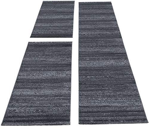 Carpettex Kurzflor Läufer Set 3 Teilig Weich & Soft Bettumrandung Schlafzimmer Flur Teppich 6 mm Florhöhe Einfarbig Grau, Farbe:Grau, Bettset:2 mal 80x150 cm + 1 mal 80x300 cm
