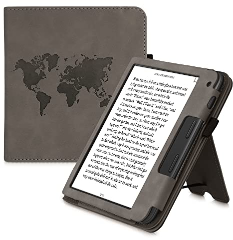 kwmobile Schutzhülle kompatibel mit Tolino Vision 6 Flip Hülle - Cover mit Handschlaufe - Travel Umriss Grau