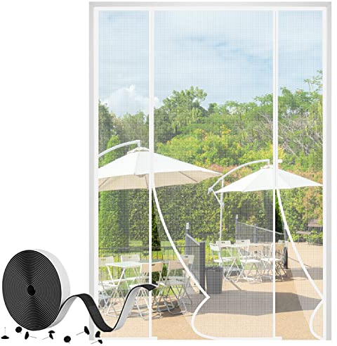 fowong VP Magnet Fliegengitter Tür, Insektenschutz Balkontür 160x230cm, Katzen Sicher, Stärkere Magneten Fliegengittertüren für Schiebetür, zwei Öffnungen, Weiß