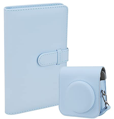 ZUIKAKU Protective Camera Case PU Leather Bag Cover for Fujifilm Instax Mini 12 Instant Camera with Removable Adjustable Strap, 108 Pockets Photo Album for Instax Mini 12 Camera.(Blue)