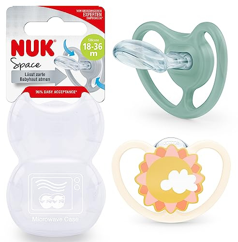 NUK Space Babyschnuller | 18-36 Monate | Schnuller mit zusätzlichen Öffnungen für sensible Haut | BPA-freies Silikon | Zebra | 2 Stück