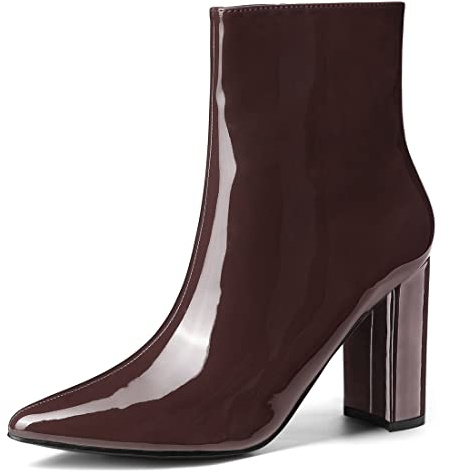 Allegra K Women's Pointed Toe Zip Chunky Heels Coffee Ankle Boots 8 M US