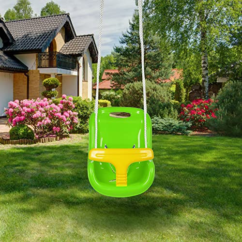 Balançoire 3 en 1 pour Bébé avec Dossier et Ceinture de Sécurité, Siège Modulable pour Extérieur et Intérieur, Jardin et Enfant (Vert)