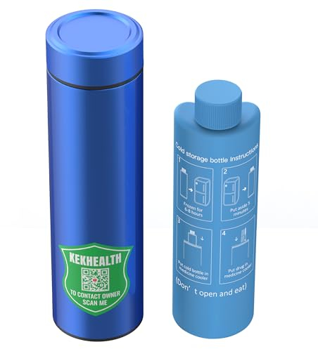 KEKHEALTH Pochette Isotherme Insuline 60H, Trousse Isotherme Medicament, Glaciere Medicale Voyage, Kit Diabète Avec 2 Sachets de Glace, Original QR Étiquette Voyage Médical(Bleu)