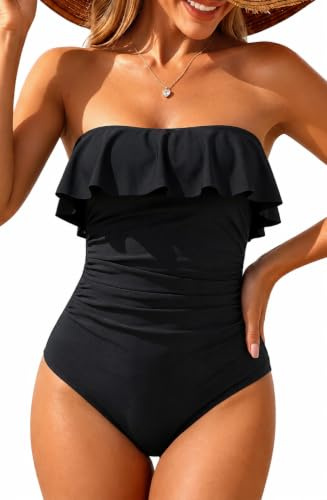 Holipick Black Strapless One Piece Swimsuits for Women XL