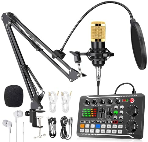 SIBORIE F998 Podcast-Ausrüstungspaket für Tiktok und YouTube Vlog Soundboard mit Audio-Schnittstelle, Kondensator-Karaoke-Mikrofon, Streaming-Podcast-Starter-Set, Mixer