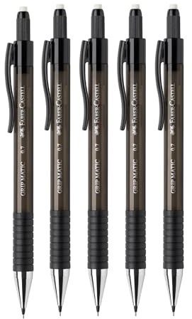 FABER-CASTELL 205206 – stiftpenna Grip Matic svart, 5 stycken, hårdhetsgrad B, stift 0,7 mm, inkl. radergummi