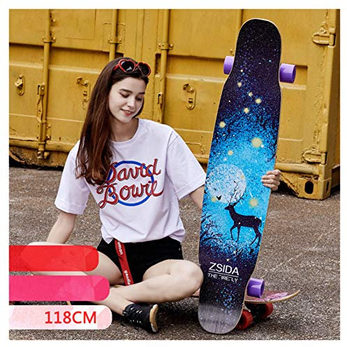 RajoNN 46,5 Longboard Skateboard Komplett 7 Schichten Ahornholz Double Kick Concave Deck Anfänger-Tanzbrett für Jungen Mädchen Erwachsene Professioneller Cruiser für Cruising Carving